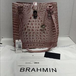 Brahmin Fiora Bucket Bag Shoulder Tote Bag Purse Melbourne Leather Pink Gold